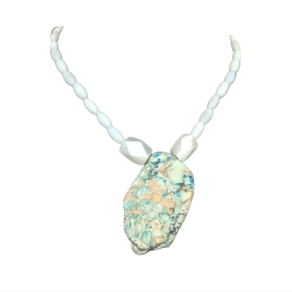 Handmade Stone Pendant Necklace Beaded Bohemian Coastal Mermaidcore Jewelry